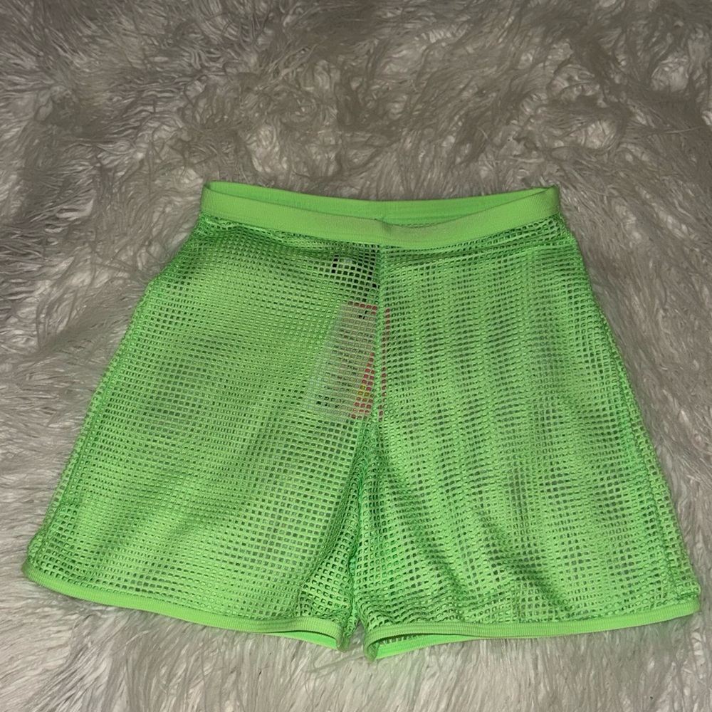 Neon Green Swim/Rave Mesh Shorts with Elastic Waistband